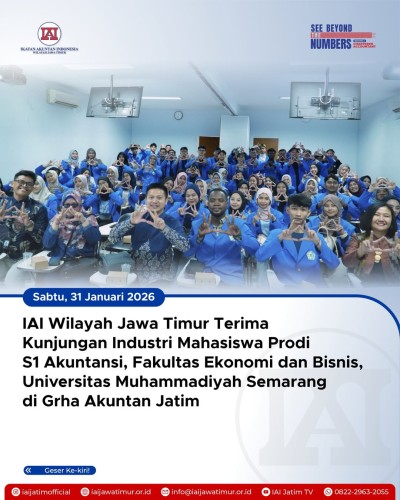 Ikatan Akuntan Indonesia (IAI) Wilayah Jawa Timur menerima kunjungan industri dari mahasiswa Program Studi S1 Akuntansi, Fakultas Ekonomi dan Bisnis, Universitas Muhammadiyah Semarang (Unimus)